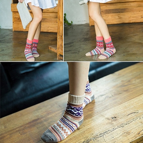 5 Pairs a set Womens Winter Knit Crew Socks - Picture 7 of 8